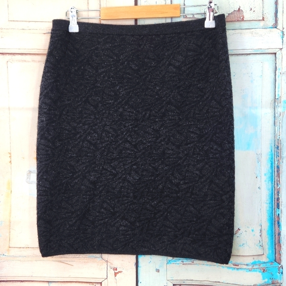 Eileen Fisher Black Pattern‎ Knee length Pencil Skirt Wool Cotton Blend